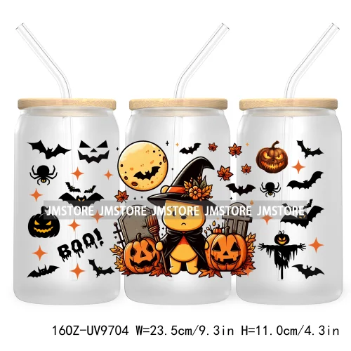 Halloween Spooky Bat Cartoon Character 16OZ UV DTF Cup Wrap Transfer Stickers Custom Labels Waterproof Logo For Libbey Glass Can