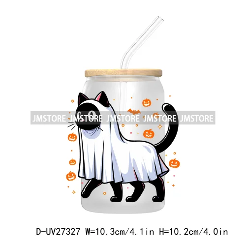 Spooky Ghost Halloween Autumn Pumpkin Season UV DTF Transfer Stickers Decals For Libbey Cold Cups Mugs Tumbler Black Cats Boo