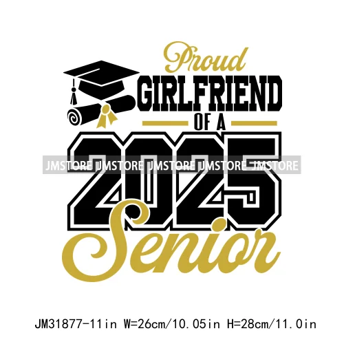 High School Graduation Proud Mom Of Senior 2025 Letters Iron On DTF Heat Transfers Stickers Ready To Press For T-shirts Bags