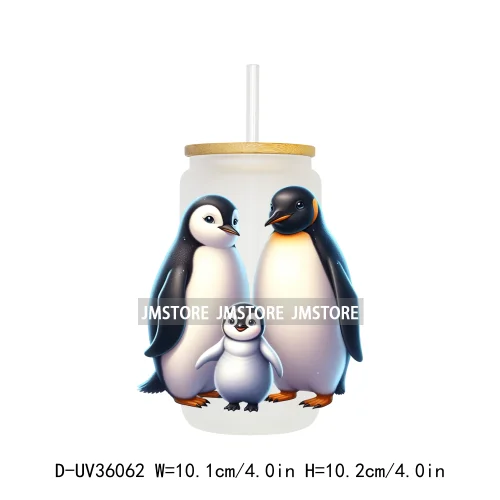 Penguin Family Coquette Bow UV DTF Transfer Stickers Decals Ready To Apply Waterproof For 16OZ Libbey Glass Can Cups Tumbler