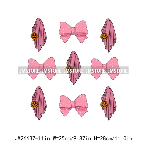 Colorful Halloween Spooky Season Cute Ghost Pumpkin Girly Coquette Bow DTF Iron On Transfers Stickers Ready To Press For T-shirt