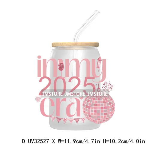 Trendy Pink Coquette New Year 2025 Disco Ball Retro Holidays UV DTF Transfer Stickers Decals For Libbey Cold Cups Mugs Tumbler