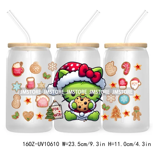 Cute Baby Green Character Christmas Season 16OZ UV Cup Wrap DTF Transfer Stickers For Libbey Glass Can Cups Tumbler Coquette Bow