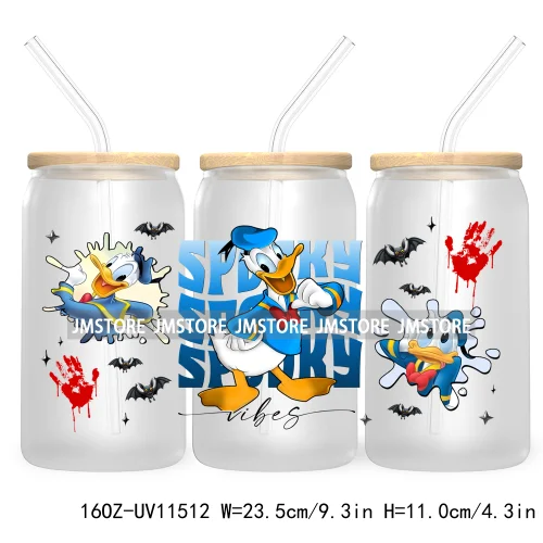 Spooky Cartoon Halloween Pumpkin Ghost 16OZ UV Cup Wrap DTF Transfer Stickers For Libbey Glass Can Cup Tumbler Waterproof Labels