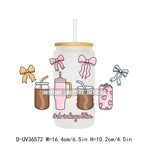 Coquette Iced Coffee Positive Quotes UV DTF Transfer Stickers Decals Ready To Apply Waterproof For 16OZ Libbey Glass Can Cup Mug