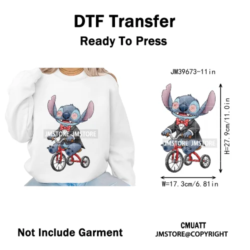 Spooky Scary Cute Cartoon Blue Animal Halloween Horror Vibes Iron on DTF Washable Transfers Stickers Ready to Press for Clothing