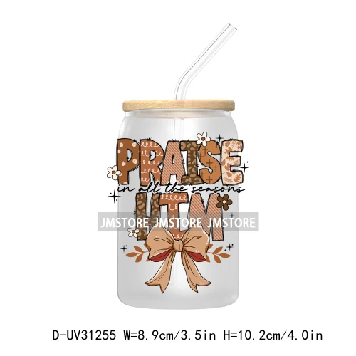 Thanksgiving Pumpkin Fall Bible Verse UV Sticker Decal For Libbey Cold Cup Mug Tumbler Transfer Sticker Coquette Bow Jesus Cross