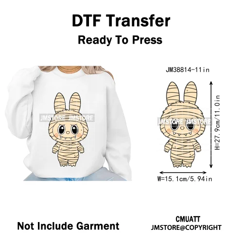Retro Laboo Halloween Horror Character Washable Printing Iron on DTF Heat Transfers Stickers Ready to Press for Clothes Bags