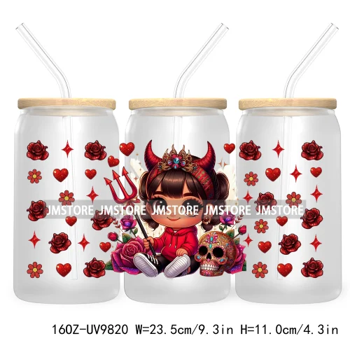 Day Of The Dead 16OZ UV DTF Cup Wrap Transfer Stickers Hispanic Chibi Baby Girl Custom Labels Waterproof For Libbey Glass Can