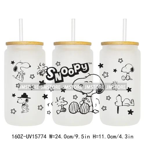 Retro Puppy Cartoon Best Friends 16OZ UV DTF Cup Wraps Ready To Apply Waterproof Transfer Stickers For Libbey Glass Can Tumbler