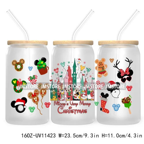 Merry Christmas Cartoon Couple 16OZ UV DTF Cup Wrap Ready To Apply For Libbey Glass Can Cup Tumbler Gingerbread Candy Cane Mouse