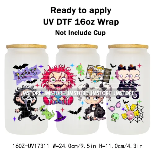Halloween Wednesday Cartoon Horror Movies UV DTF Stickers Ready To Apply Cup Wrap Custom Labels DIY Craft For Libbey Can Glass