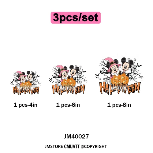 Happy Halloween Nightmare Cartoon Character Pumpkin Skeleton Iron on DTF Washable Transfers Stickers Ready to Press for T-shirts