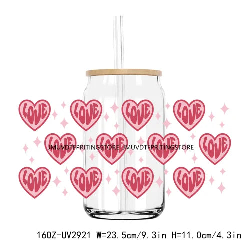 Leopard Hearts XOXO Valentines 16OZ UV DTF Cup Wrap Transfers Stickers Custom Labels DIY Waterproof Logo For Libbey Glass Can