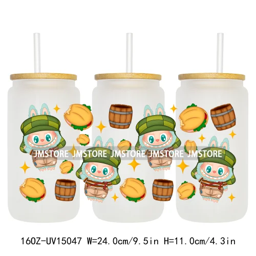 Trendy Coquette Bow Cartoon Doll Monsters 16OZ UV DTF Cup Wraps Ready To Apply Waterproof Transfer Stickers For Libbey Glass Can