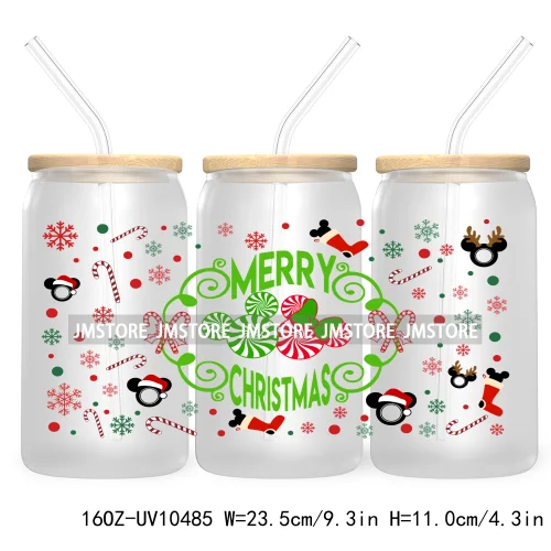 Merry Christmas Mouse UV DTF Sticker For 16OZ Libbey Glass Cup Can Wrap Transfer Stickers Custom Labels Xmas Cartoon Characters