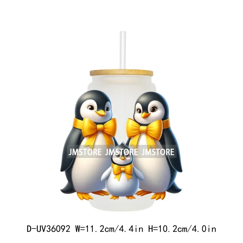 Penguin Family Coquette Bow UV DTF Transfer Stickers Decals Ready To Apply Waterproof For 16OZ Libbey Glass Can Cups Tumbler