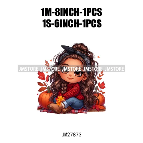 Cute Autumn Pumpkins Fall Vibes Laina Baby Hispanic Chibi Girls Logos DTF Iron On Transfer Stickers Ready To Press For T-shirts