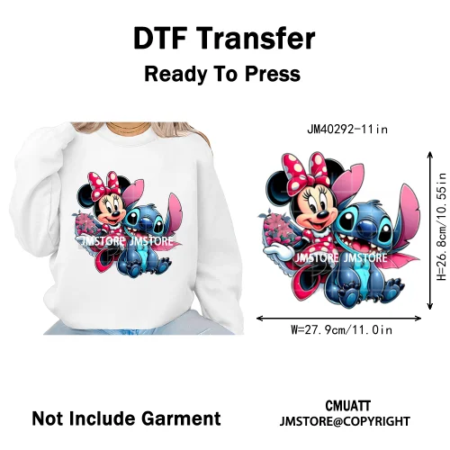 Cute Cartoon Blue Animal Princess Best Friends Designs Iron on DTF Washable Transfers Stickers Ready to Press for Clothing Bags