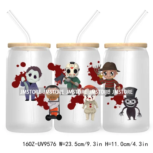 Halloween Cartoon 16OZ UV DTF Cup Wrap Transfer Stickers Custom Labels Waterproof Logo For Libbey Glass Can Pumpkin Season Vibes