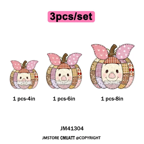 Preppy Floral Cartoon Friends Fall Patchwork Pumpkin Halloween Iron on Washable DTF Transfer Stickers Ready to Press for Clothes