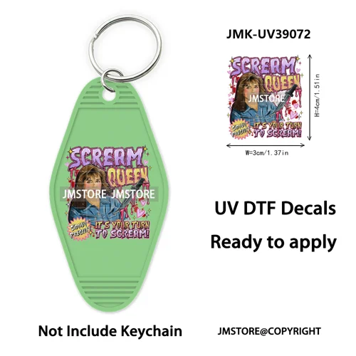 Halloween Horror Movies Witch Girl UV DTF Motel Keychain Decal Ready To Ship Durable Transfer Stickers Prints For Hotel Keychain