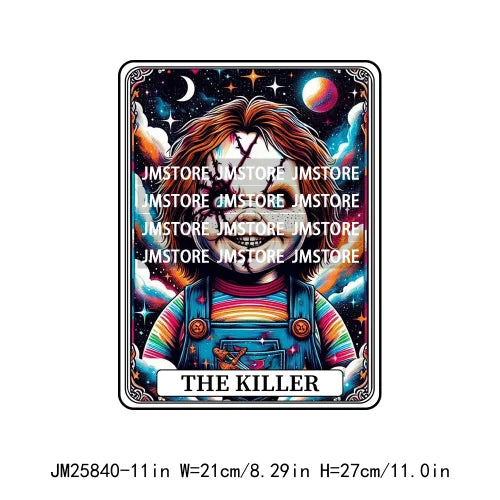 New Halloween Trickster Killer Scary Characters Tarot Cards Thermal Logos DTF Iron On Heat Press Transfers Stickers For Clothes