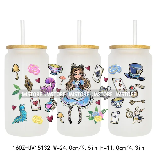 Cartoon Princess In Wonderland 16OZ UV DTF Cup Wraps Ready To Apply Waterproof Transfer Stickers For Libbey Glass Can Tumbler