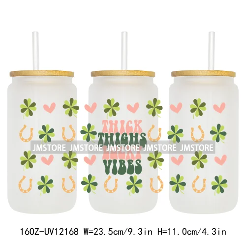 Coquette St Patrick's Day Lucky Shamrock 16OZ UV Cup Wrap DTF Transfer Stickers For Libbey Glass Can Cups Tumbler Custom Prints