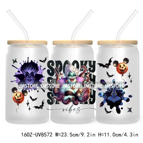 Spooky Vibes Halloween Princess 16OZ UV DTF Cup Wrap Transfer Stickers Custom Label Durable Waterproof Logo For Libbey Glass Can