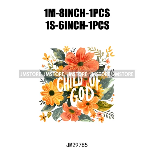 Floral Christian Jesus Praise God Religious Bible Verse Motivational Quotes Iron On DTF Heat Press Transfer Stickers For Clothes