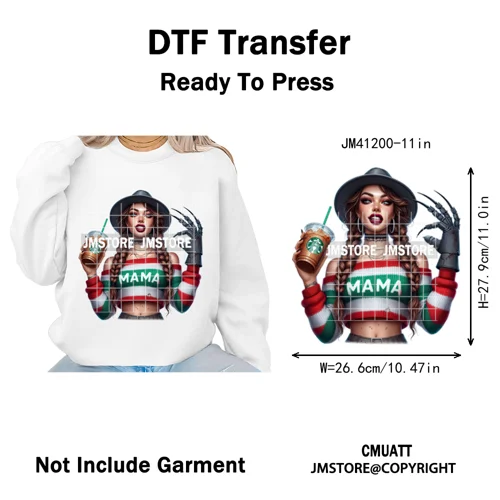 Creepy Killer Mama Club Halloween Spooky Vibes Horror Mom Iron on Washable DTF Transfer Stickers Ready to Press for T-shirts Bag