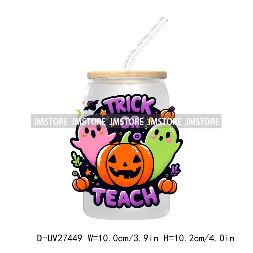 Trick or Teach Ghouls Halloween UV DTF Transfer Stickers Decals For Libbey Cold Cups Mugs Tumbler Waterproof Label Spooky Season