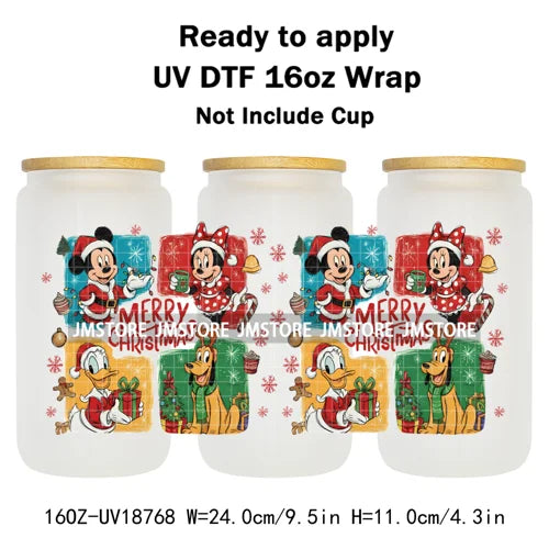 Merry Christmas Cartoon Mouse Cookies UV DTF Stickers Ready To Apply Cup Wrap Durable Custom Logo DIY Craft For Libbey Can Glass