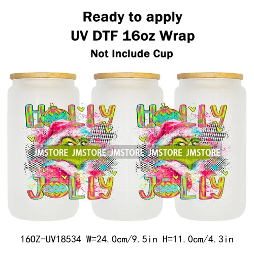 Coquette Bow Christmas Green Character UV DTF Stickers Ready To Apply Cup Wrap Custom Labels DIY Craft For Libbey Glass Can Mugs
