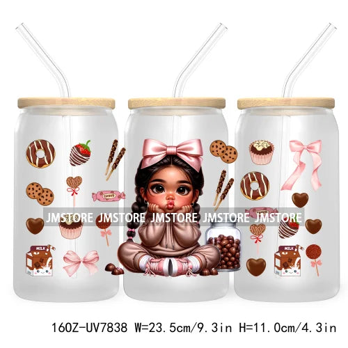 Cute Black Afro Girls 16OZ UV DTF Cup Wrap Transfer Stickers For Libbey Glass Can Cups Tumbler Waterproof Labels Christian Cross