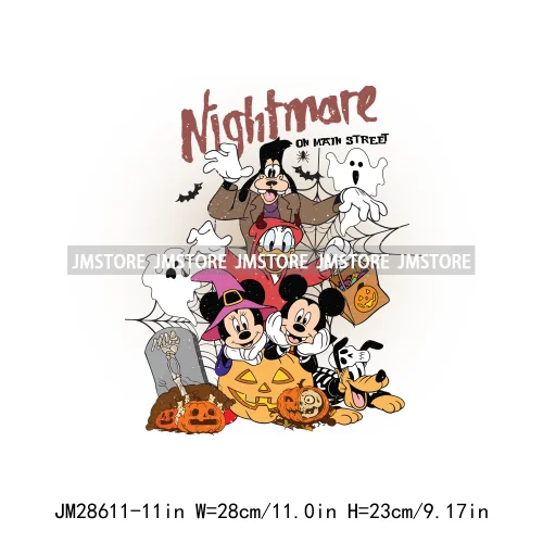 Happy Halloween Cartoon Animal Character Spooky Vibes Trick Or Treat Iron On DTF Transfer Stickers Ready To Press For Sweatshirt