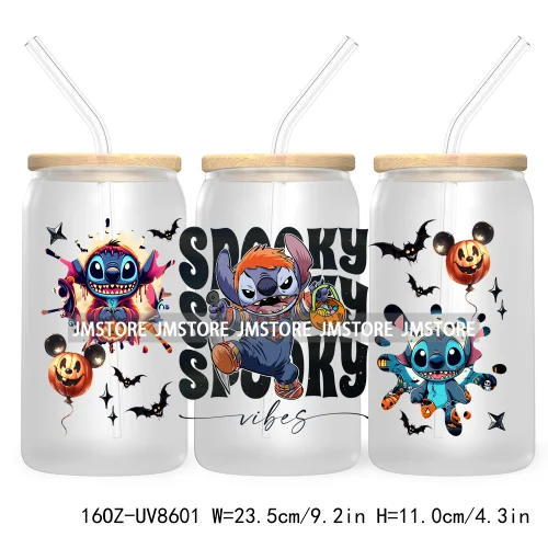 Spooky Vibes Halloween Princess 16OZ UV DTF Cup Wrap Transfer Stickers Custom Label Durable Waterproof Logo For Libbey Glass Can