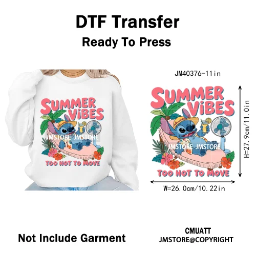 Aloha Flower Summer Vibes Cartoon Animal Vacation Life Designs Iron on DTF Washable Transfers Sticker Ready to Press for Clothes