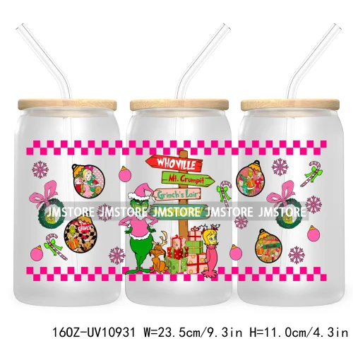 Retro Christmas Mean Guy UV DTF Cup Wrap For Libbey Glass Can Transfer Stickers Waterproof Custom Labels Merry Greenmas Xmas