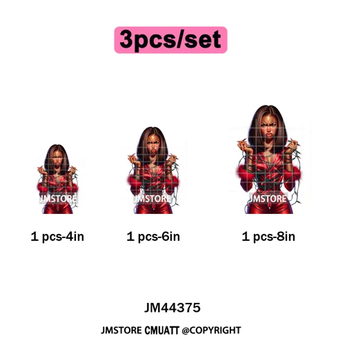 Sassy Afro Women Quirky Girls Santa Christmas Attitude Iron on Washable DTF Heat Transfers Stickers Ready to Press for Textiles