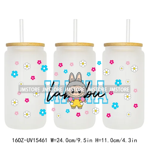 Cute Mama Doll Cartoon Mirror Bow 16OZ UV DTF Cup Wraps Ready To Apply Waterproof Transfer Stickers For Libbey Glass Can Tumbler