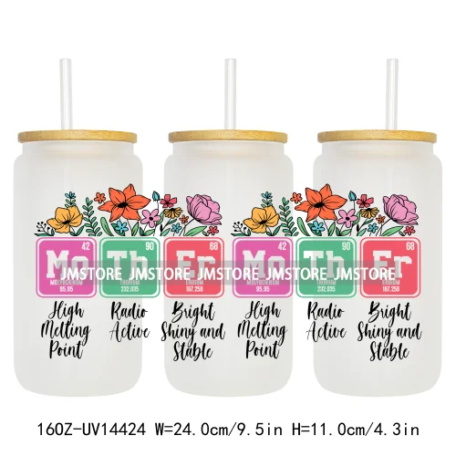 Floral Best Mom Ever Mama Life UV DTF Wraps Transfer Sticker Selfadhesive Waterproof For 16OZ Libbey Glass Can Tumbler