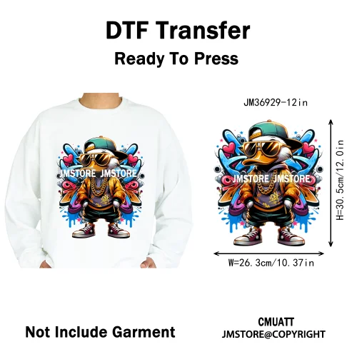 12in Cartoon Streetwear Duck Off Hip Hop Gangster Animal Vibes Iron on DTF Transfers Stickers Ready to Press for T-shirts Bags