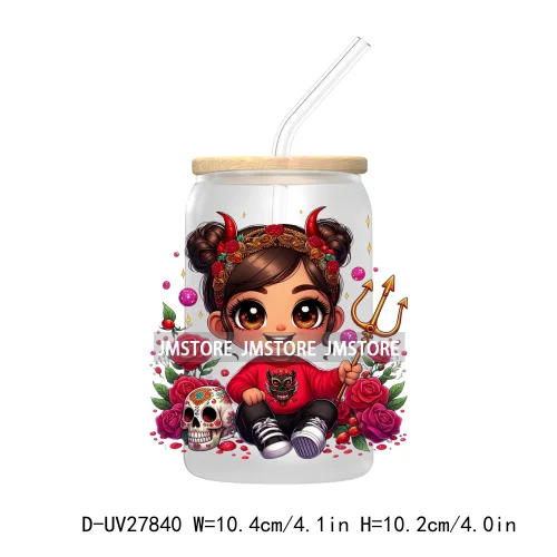 Halloween Latina Hispanic Girl UV DTF Transfer Stickers Decals For Libbey Cold Cup Mug Tumbler Waterproof Craft Sugar Skull Rose