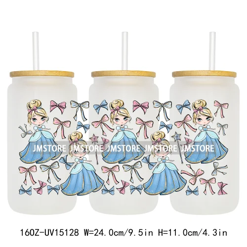 Coquette Bow Girly Princess Pumpkin Carriage UV DTF Stickers Ready to Transfer Cup Wrap Custom Labels For Libbey Can Glass Mugs