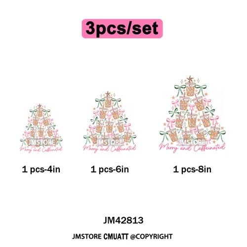 Funny Christmas Tree Coquette Holly Jolly Merry and Bright Festive Lover Iron on DTF Transfer Sticker Ready to Press for Hoodies