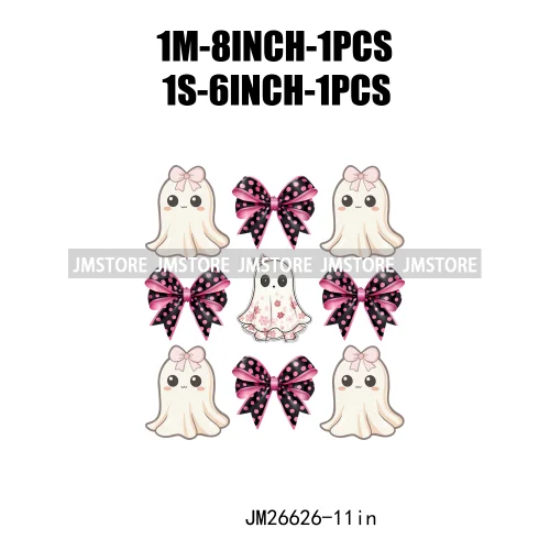 Colorful Halloween Spooky Season Cute Ghost Pumpkin Girly Coquette Bow DTF Iron On Transfers Stickers Ready To Press For T-shirt