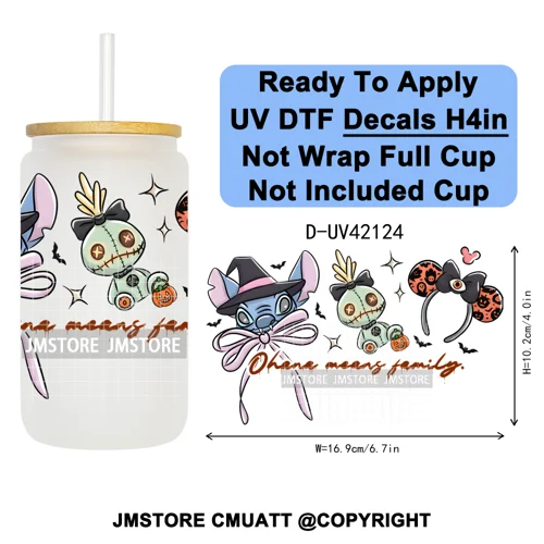 Spooky Halloween Mouse Ears Cartoon Character UV DTF Transfer Sticker Decals Ready To Apply Waterproof For 16OZ Libbey Glass Can