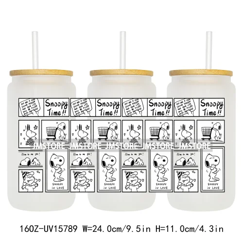 Retro Puppy Cartoon Best Friends 16OZ UV DTF Cup Wraps Ready To Apply Waterproof Transfer Stickers For Libbey Glass Can Tumbler
